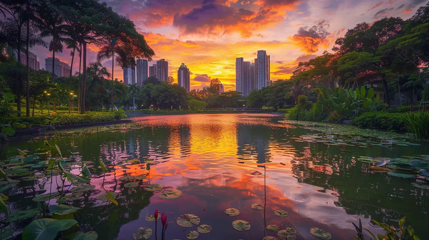 Understanding Vertical Water: Definition and Benefits 4 a breathtaking sunset casts vibrant hues of orange and purple across a tranquil lake, reflecting the colorful sky and surrounded by lush greenery.