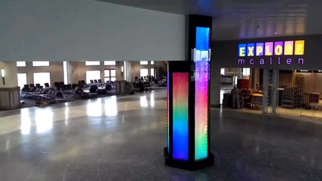 Video Custom Water Feature Column at McAllen-Miller International Airport-Bubble Walls Video Custom Water Feature Column at McAllen-Miller International Airport-Bubble Walls
