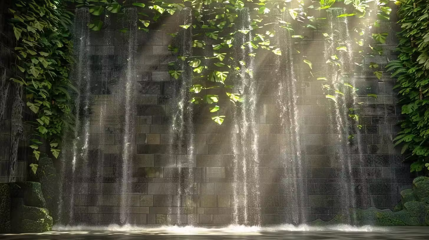 indoor waterfall wall with greenery